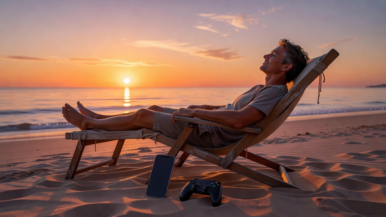 Relaxed cloud gaming at the beach