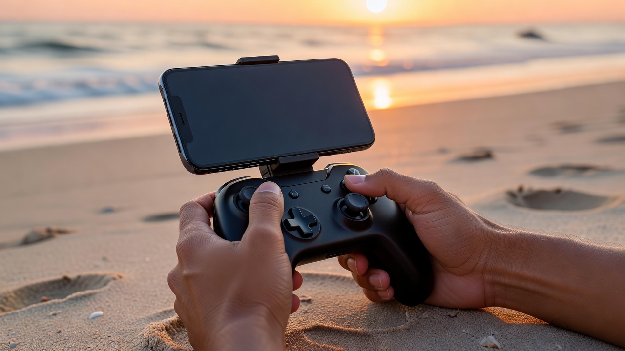 Controller and smartphone at the beach