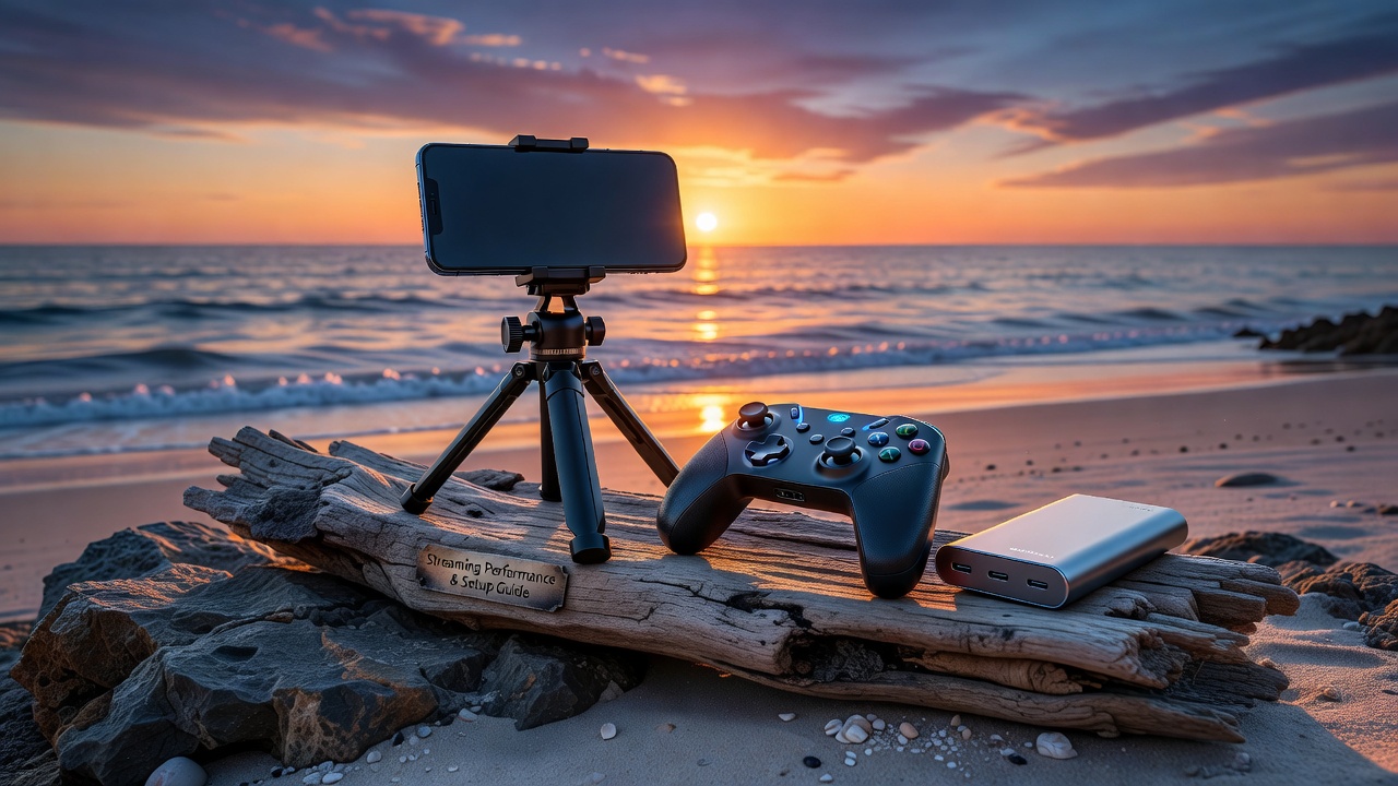 High quality mobile gaming setup by the ocean
